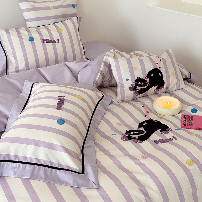 91家纺网 家纺一手货源 找家纺 （总）西西家居 2024新款100支澳棉数码印花+绣花四件套--好运小猫