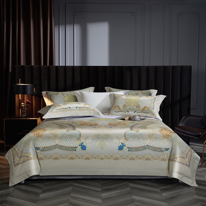 91家纺网 家纺一手货源 找家纺 2024新款100s长绒棉数码印花大版定位四件套 华尔兹