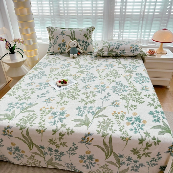 91家纺网 家纺一手货源 找家纺 翎盈家纺 2024新款加厚高克重牛奶绒床单 花香叶柔