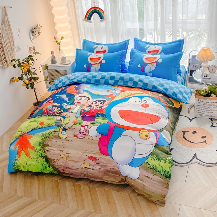 91家纺网 家纺一手货源 找家纺 宝薇 2024新款卡通款加厚斜纹磨毛大版四件套 （新花型不断更新中）哆啦历险记