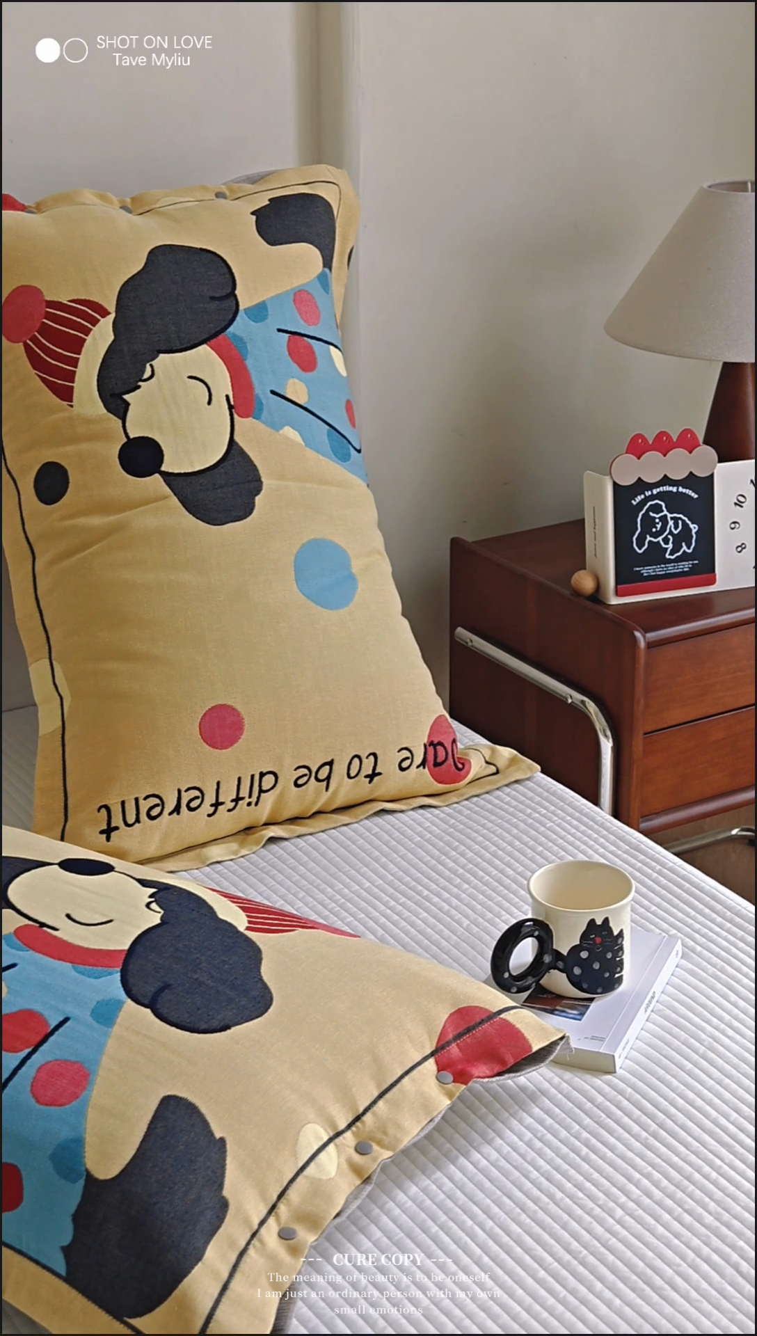 91家纺网 家纺一手货源 找家纺 2024新款全棉四层纱布枕套一对装纽扣款枕套 波点小红帽