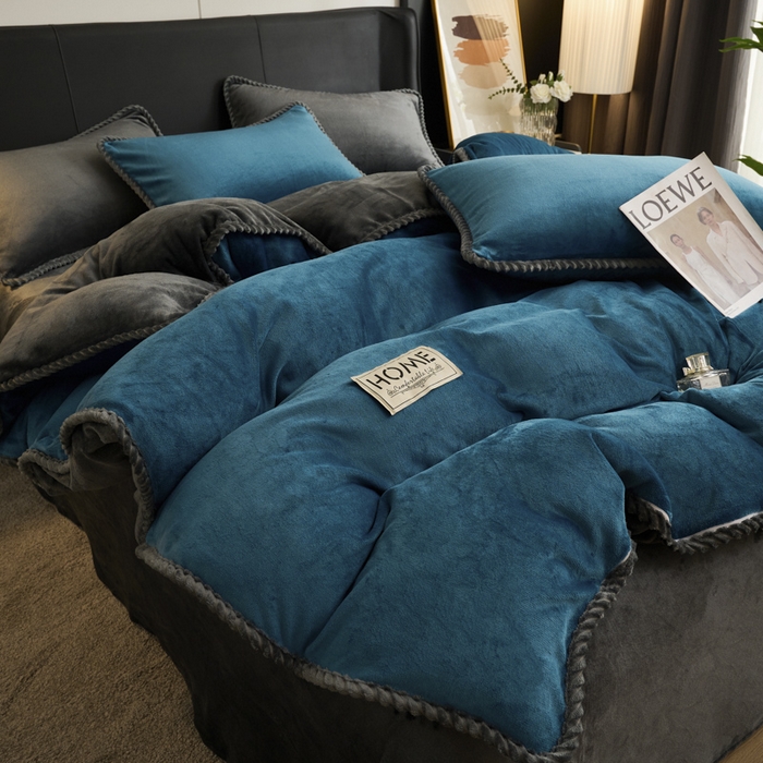 91家纺网 家纺一手货源 找家纺 闲鱼家纺 2025新款牛奶绒拆卸被可拆卸四件套  湖蓝