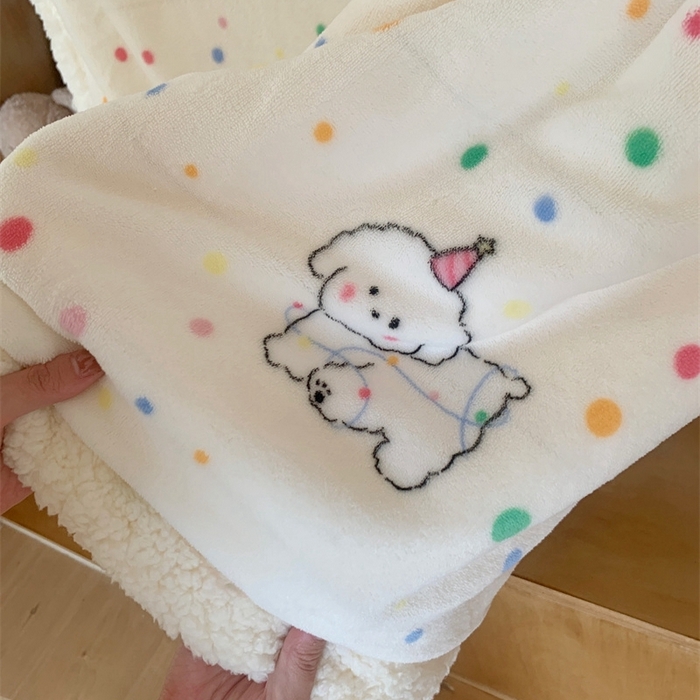 91家纺网 家纺一手货源 找家纺 桃喜 2024新款亲肤舒适牛奶绒羊羔绒毛毯 波点狗狗