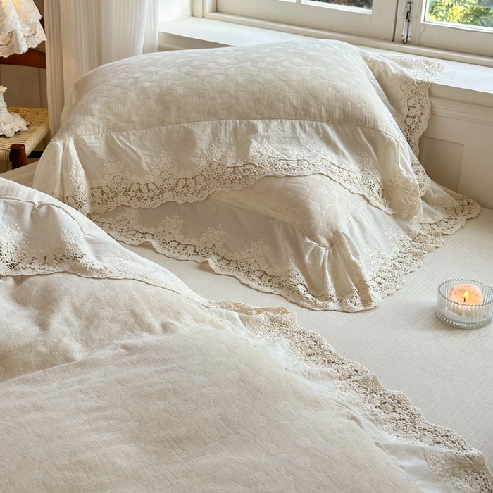 91家纺网 家纺一手货源 找家纺 淑女公社家纺 2024四季新款法式大花边棉麻四件套 云枝