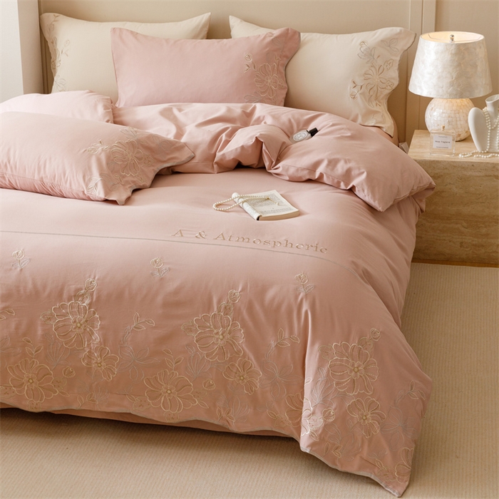 91家纺网 家纺一手货源 找家纺 艾莱家纺 2024新款A类新疆长绒棉加厚柔顺磨毛四件套-花开烂漫 花开烂漫-玉豆沙