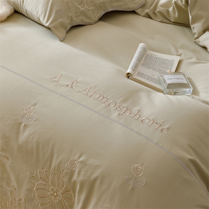 91家纺网 家纺一手货源 找家纺 艾莱家纺 2024新款A类新疆长绒棉加厚柔顺磨毛四件套-花开烂漫 花开烂漫-灰豆绿