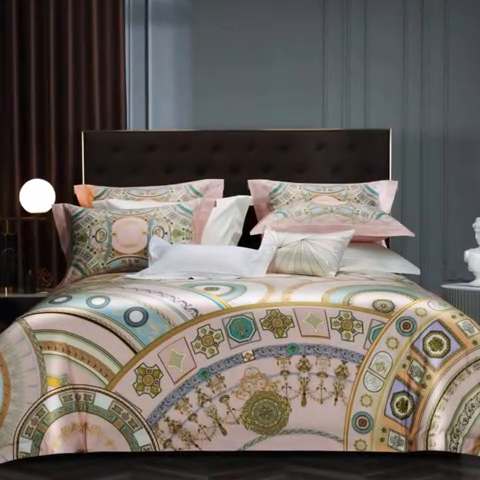 91家纺网 家纺一手货源 找家纺 2024新款100s长绒棉数码印花大版定位四件套 星辰