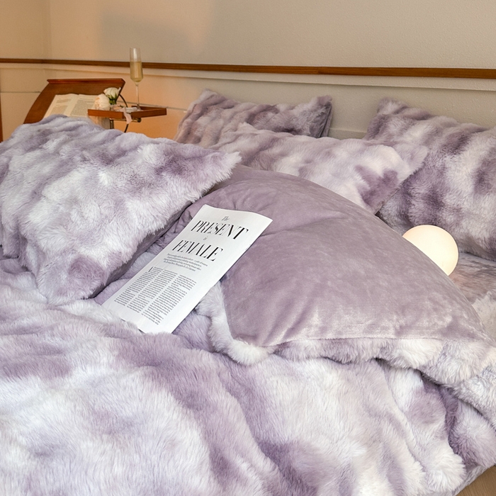 91家纺网 家纺一手货源 找家纺 畅畅家纺 2024新款AB版冬季纯色七彩兔兔绒兔毛绒牛奶绒四件套 七彩-紫