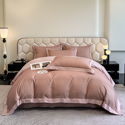 雲归梦 2024新款全棉纯棉轻奢加厚磨毛拼角工艺四件套 安娜-豆沙红