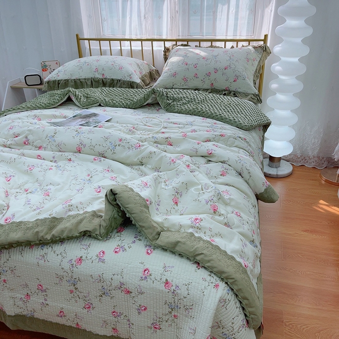 91家纺网 家纺一手货源 找家纺 暖居 2024新款包边豆豆被床盖四件套 蝶恋梦