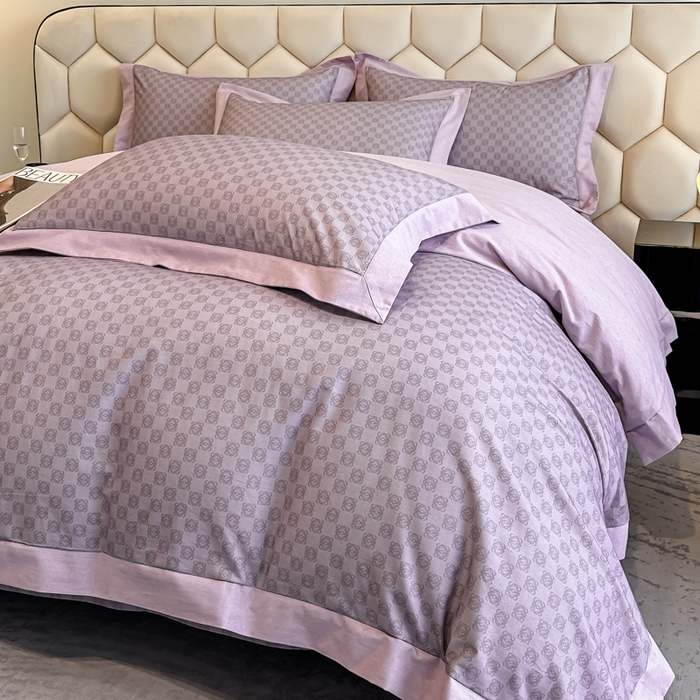 91家纺网 家纺一手货源 找家纺 雲归梦 2024新款全棉纯棉轻奢加厚磨毛拼角工艺四件套 克洛伊-香芋紫