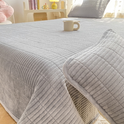 家喜爱 2024新款A类牛奶绒夹棉加厚直边软床盖 轻奢灰