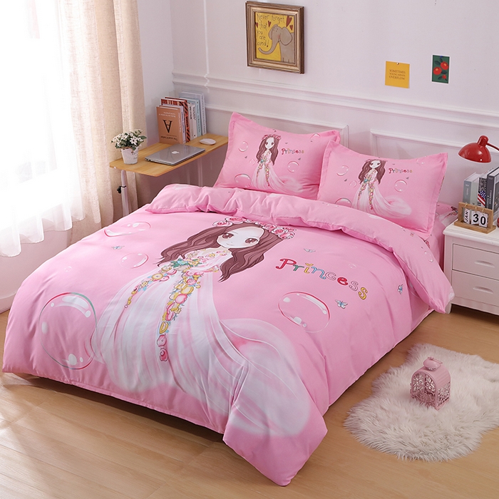 91家纺网 家纺一手货源 找家纺 宝薇 2024新款卡通款加厚斜纹磨毛大版四件套 （新花型不断更新中）公主梦