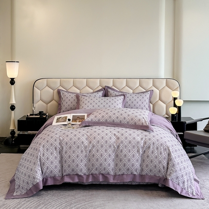 雲归梦 2024新款全棉纯棉轻奢加厚磨毛拼角工艺四件套 漫语-梦幻紫