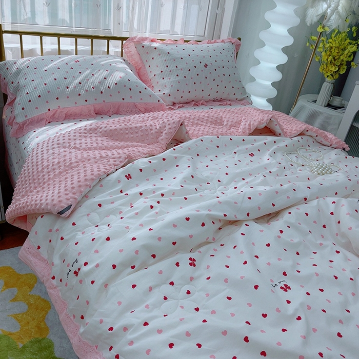 91家纺网 家纺一手货源 找家纺 暖居 2024新款包边豆豆被床盖四件套 知碟