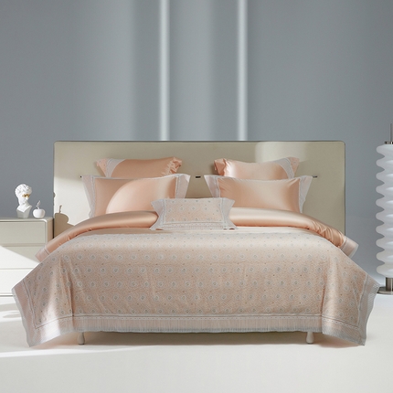 91家纺网 家纺一手货源 找家纺 （总）2024新款高端蕾丝重磅真丝棉系列四件套-幽情玫瑰 玉色