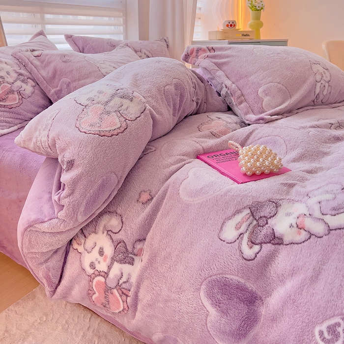 91家纺网 家纺一手货源 找家纺 2024新款加厚雪花绒印花单件被套-风格二（提供卖家秀 ） 爱心免(紫)