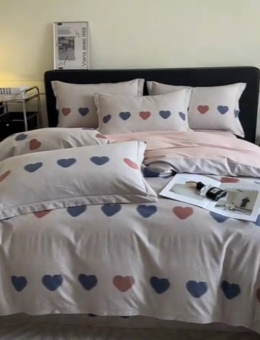 91家纺网 家纺一手货源 找家纺 大柏树 2025新款A类全棉磨毛印花四件套 满心欢喜