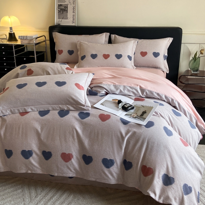 91家纺网 家纺一手货源 找家纺 大柏树 2025新款A类全棉磨毛印花四件套 满心欢喜