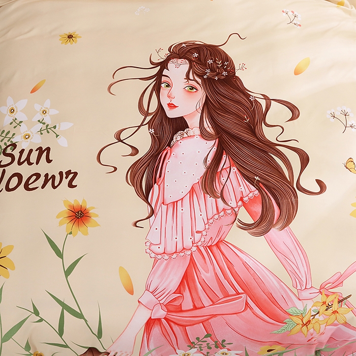 91家纺网 家纺一手货源 找家纺 宝薇 2024新款卡通款加厚斜纹磨毛大版四件套 （新花型不断更新中）花仙子黄