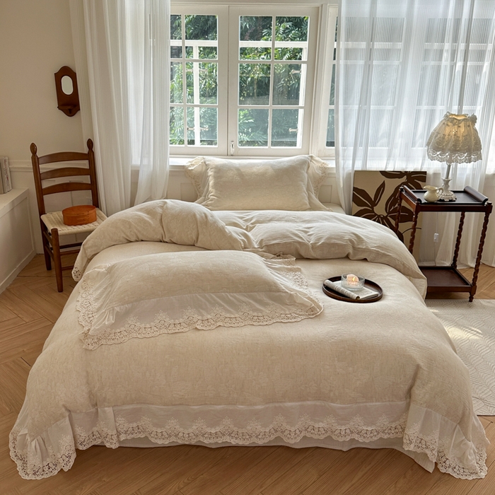 91家纺网 家纺一手货源 找家纺 （总）淑女公社家纺 2024四季新款法式大花边棉麻四件套