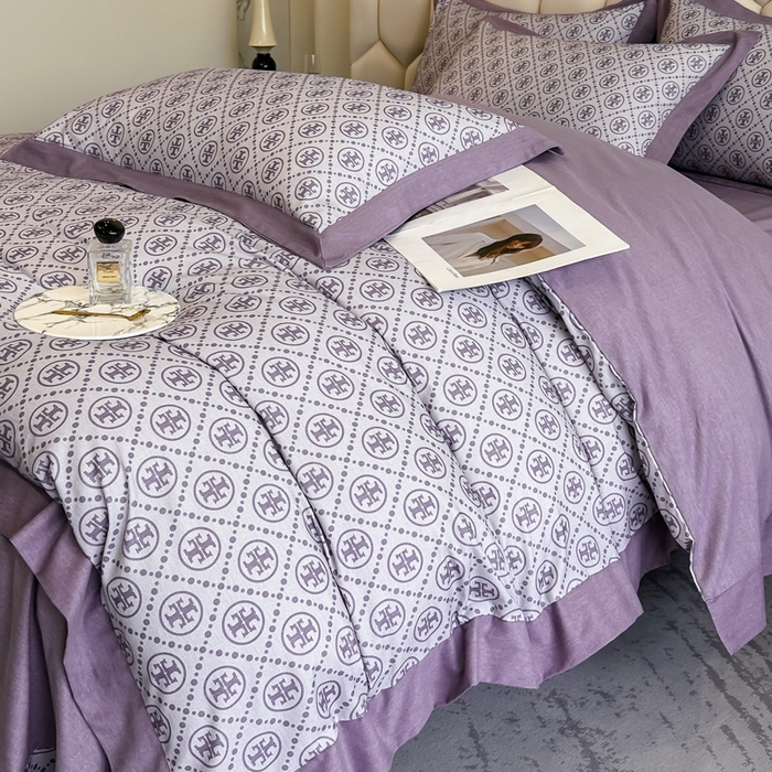 91家纺网 家纺一手货源 找家纺 雲归梦 2024新款全棉纯棉轻奢加厚磨毛拼角工艺四件套 漫语-梦幻紫