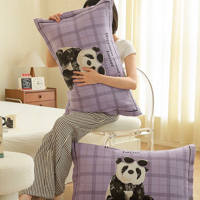 91家纺网 家纺一手货源 找家纺 2024新款全棉四层纱布枕套一对装纽扣款枕套 酷爱熊