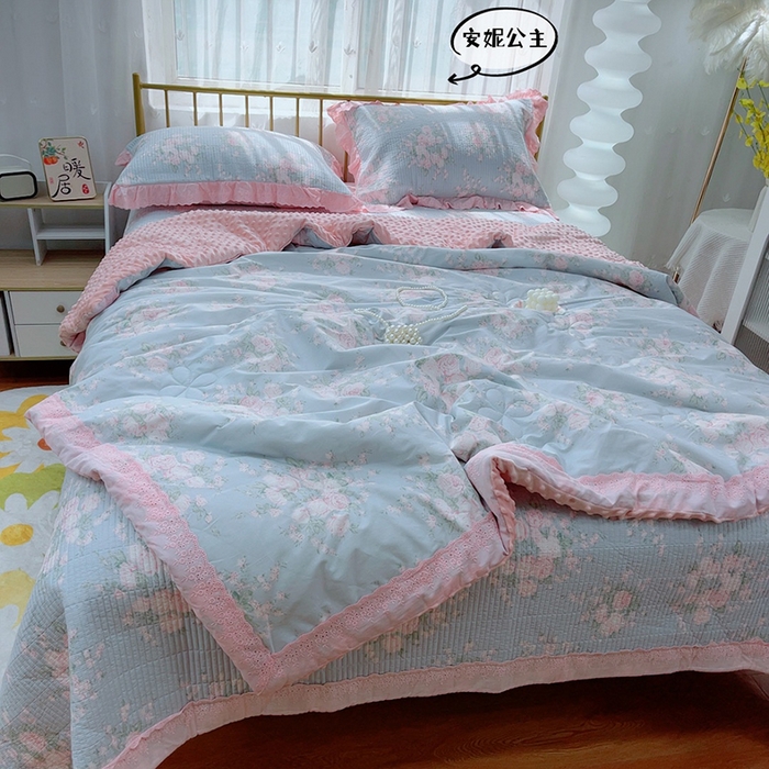 91家纺网 家纺一手货源 找家纺 暖居 2024新款包边豆豆被床盖四件套 安妮公主