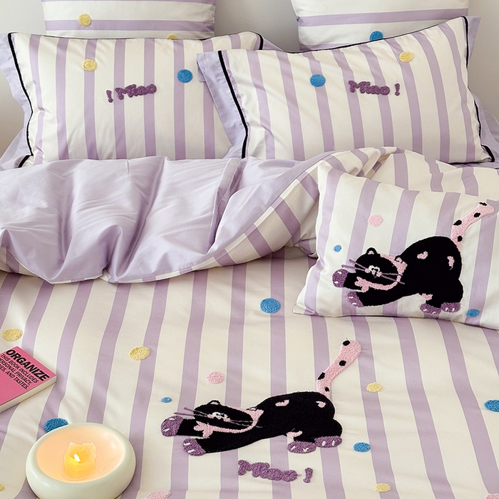 91家纺网 家纺一手货源 找家纺 （总）西西家居 2024新款100支澳棉数码印花+绣花四件套--好运小猫