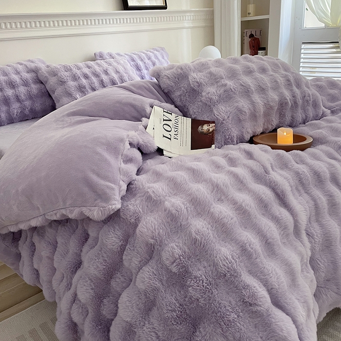 91家纺网 家纺一手货源 找家纺 畅畅家纺 2024新款AB版冬季纯色七彩兔兔绒兔毛绒牛奶绒四件套 魅力紫