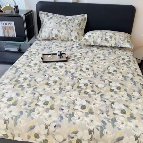 91家纺网 家纺一手货源 找家纺 大柏树 2025新款A类全棉磨毛印花单床笠 莉娅绿