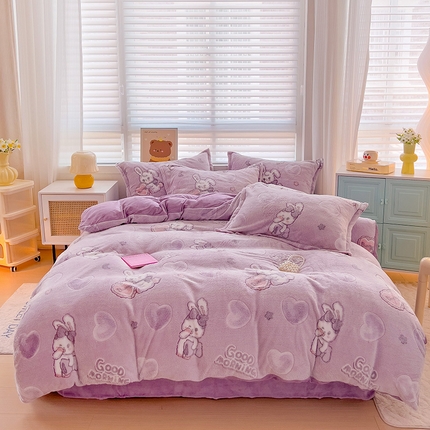 2024新款加厚雪花绒印花四件套-风格二（提供卖家秀） 爱心免(紫)