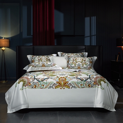 91家纺网 家纺一手货源 找家纺 2024新款100s长绒棉数码印花大版定位四件套 露茜