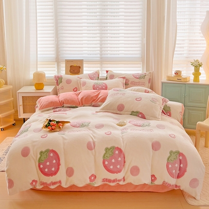 2024新款加厚雪花绒印花四件套-风格二（提供卖家秀） 甜蜜