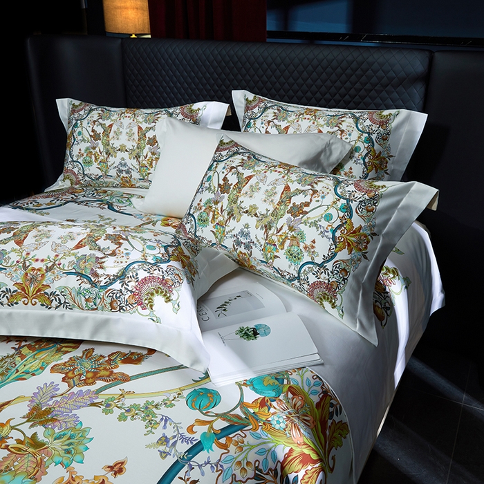 91家纺网 家纺一手货源 找家纺 2024新款100s长绒棉数码印花大版定位四件套 露茜