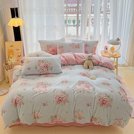 91家纺网 家纺一手货源 找家纺 金梦拉家纺 2024年秋冬新款加厚保暖绒牛奶绒印花四件套 牛奶绒-清香牡丹