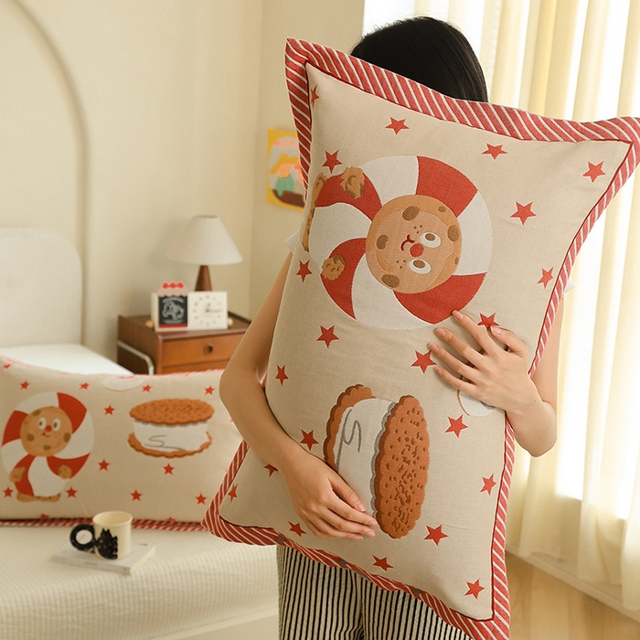 91家纺网 家纺一手货源 找家纺 2024新款全棉四层纱布枕套一对装纽扣款枕套 星星可可