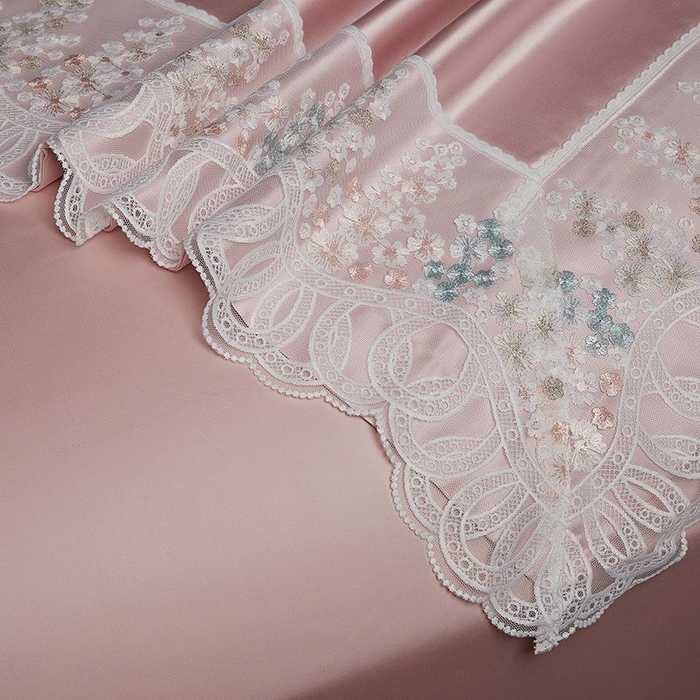 91家纺网 家纺一手货源 找家纺 （总）2024新款高端蕾丝重磅真丝棉系列四件套-芬芳细雨