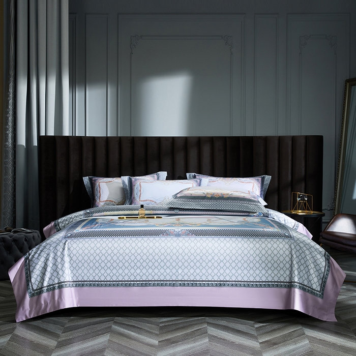 91家纺网 家纺一手货源 找家纺 2024新款100s长绒棉数码印花大版定位四件套 安琪