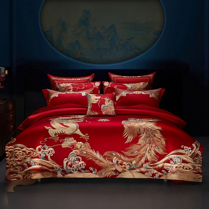 91家纺网 家纺一手货源 找家纺 （总）2024新款刺绣长绒棉婚庆重磅新品多件套-龙腾盛世