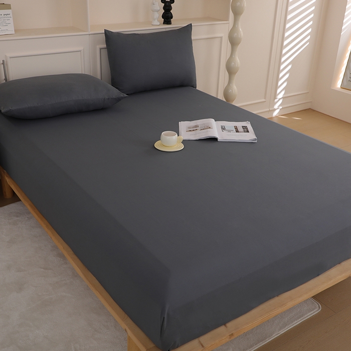 91家纺网 家纺一手货源 找家纺 沐沐家纺 2026新款亲肤舒适简约磨毛布纯色床笠 深灰