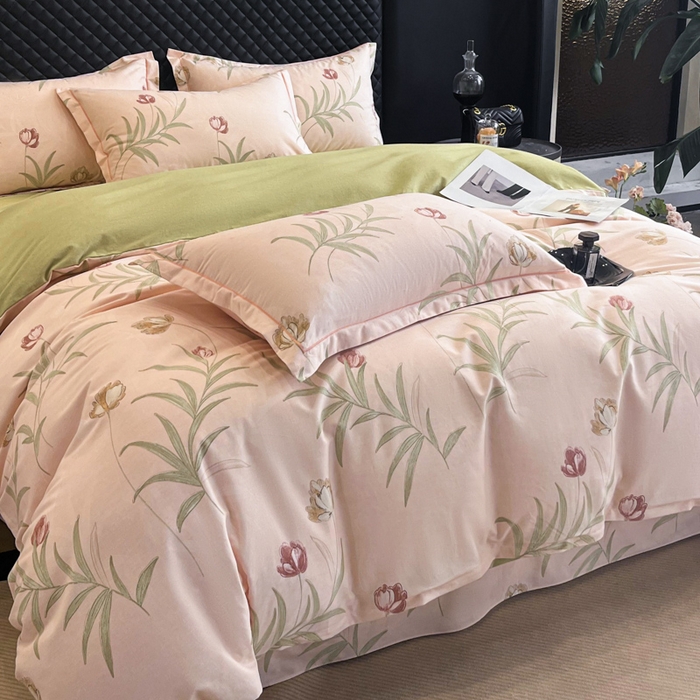 91家纺网 家纺一手货源 找家纺 大柏树 2025新款A类全棉磨毛印花四件套 绿禾