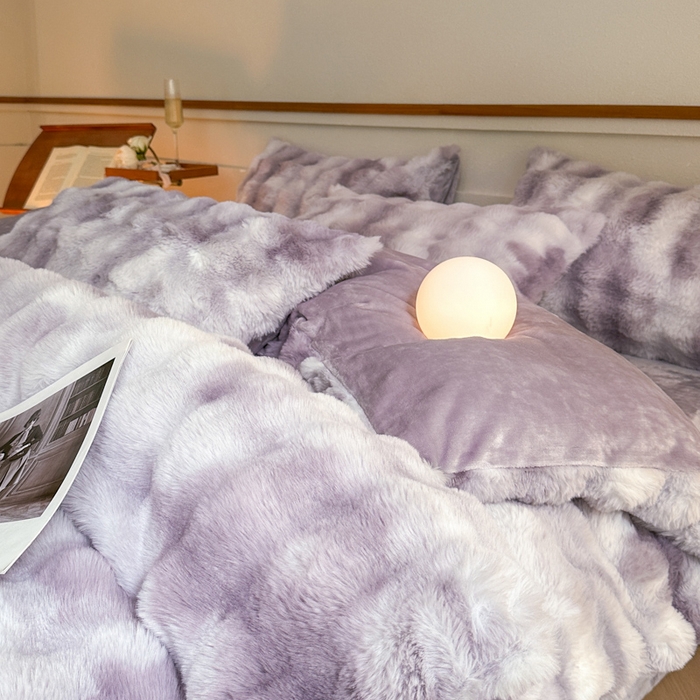 91家纺网 家纺一手货源 找家纺 畅畅家纺 2024新款AB版冬季纯色七彩兔兔绒兔毛绒牛奶绒四件套 七彩-紫