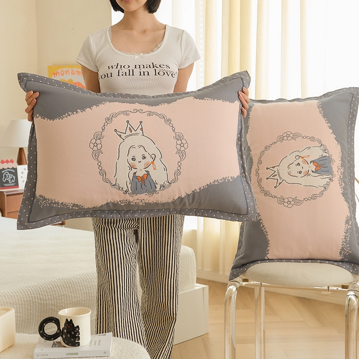 91家纺网 家纺一手货源 找家纺 2024新款全棉四层纱布枕套一对装纽扣款枕套 公主日记