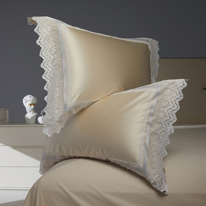 91家纺网 家纺一手货源 找家纺 2024新款高端蕾丝重磅真丝棉系列四件套-德鲁斯 德鲁斯 香槟