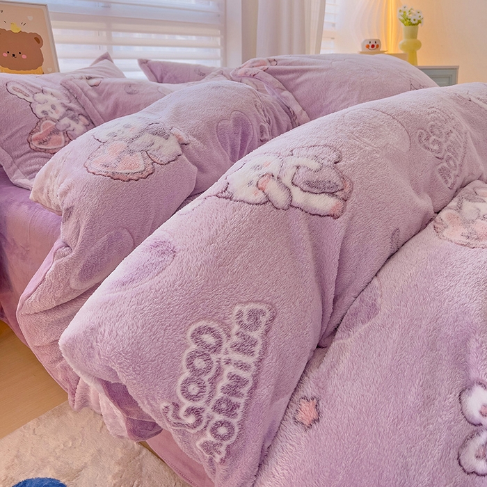 91家纺网 家纺一手货源 找家纺 2024新款加厚雪花绒印花四件套-风格二（提供卖家秀） 爱心免(紫)