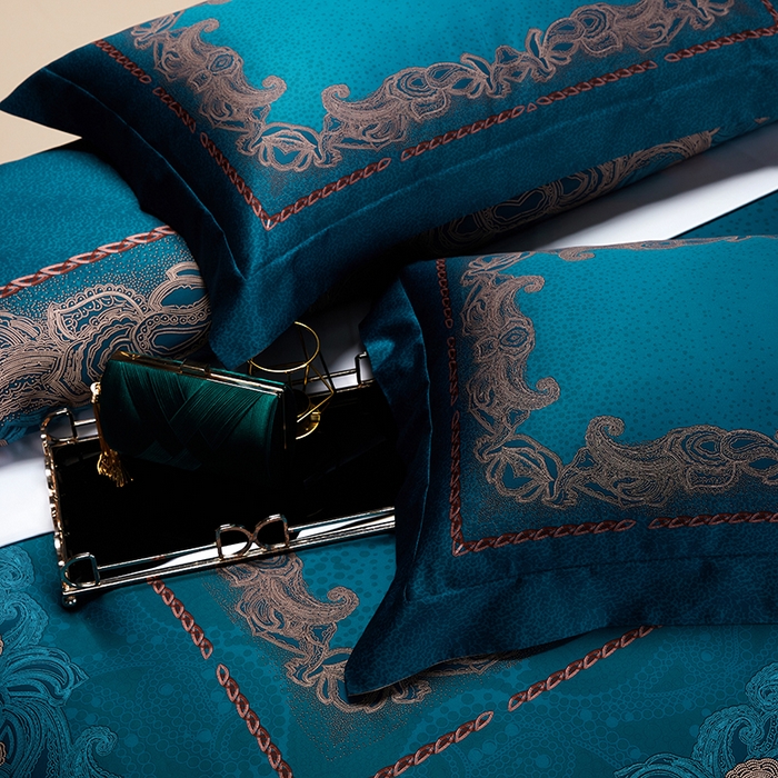 91家纺网 家纺一手货源 找家纺 2024新款100s长绒棉数码印花大版定位四件套 凯特琳