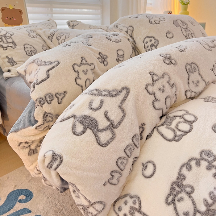 91家纺网 家纺一手货源 找家纺 2024新款加厚雪花绒印花四件套-风格二（提供卖家秀） 灰色轨迹