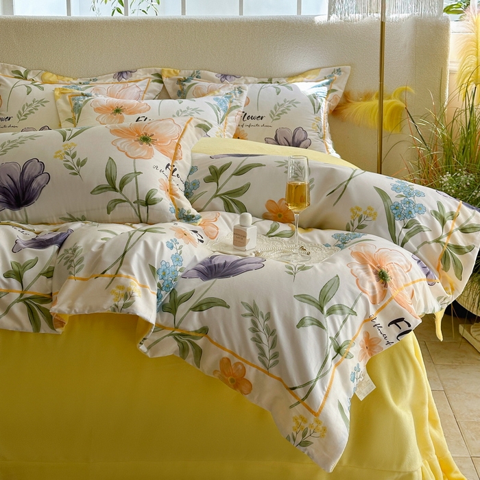 91家纺网 家纺一手货源 找家纺 2025新款A纯棉B牛奶绒四件套13376全棉加绒一字绣宽边轻奢套件-夹棉款 半夏花海