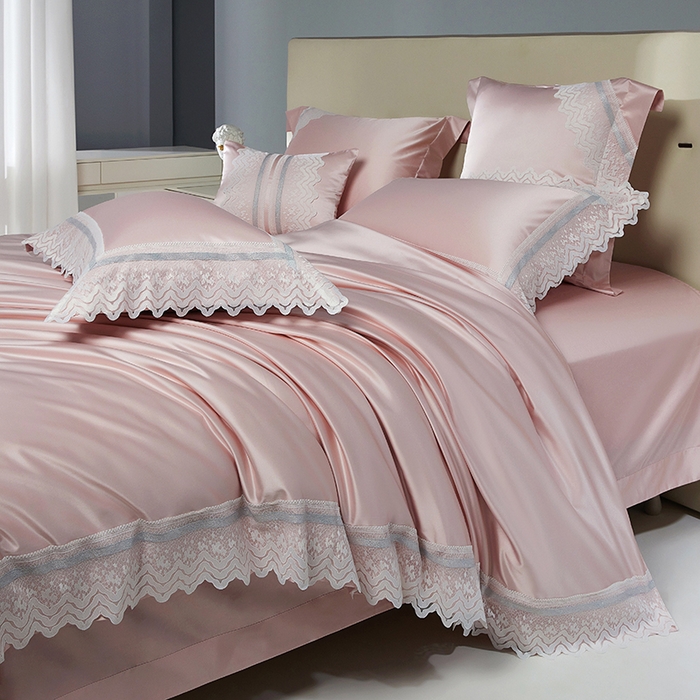 91家纺网 家纺一手货源 找家纺 （总）2024新款高端蕾丝重磅真丝棉系列四件套-德鲁斯